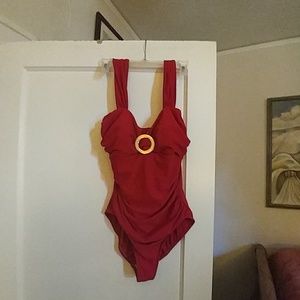Red one-piece bathing suit